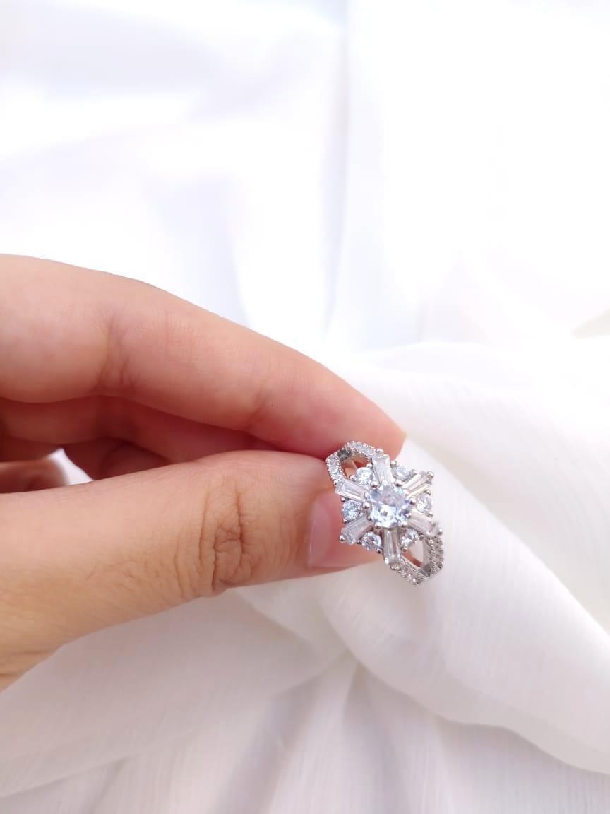 Elegant Adjustable Crystal Silver Ring for Daily Wear
