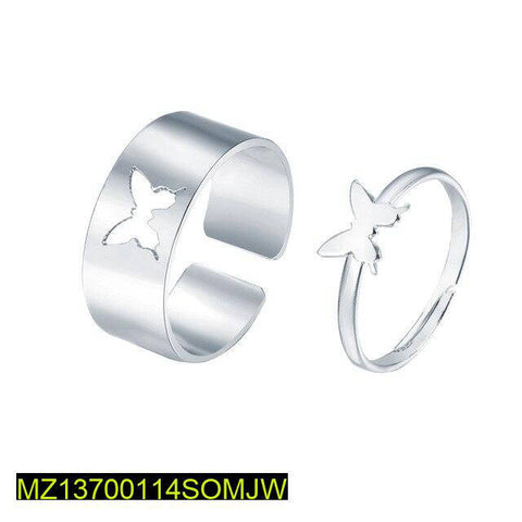Couple Butterfly Rings Silver Plated Adjustable