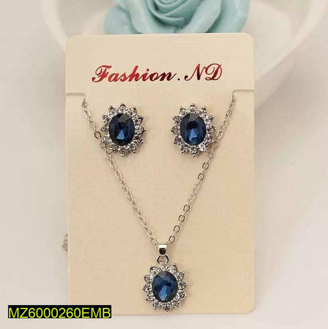 Blue Zircon Pendant & Earrings Set Silver