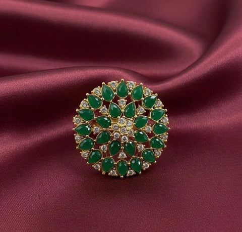 Gold Plated Maroon Crystal Adjustable Ring