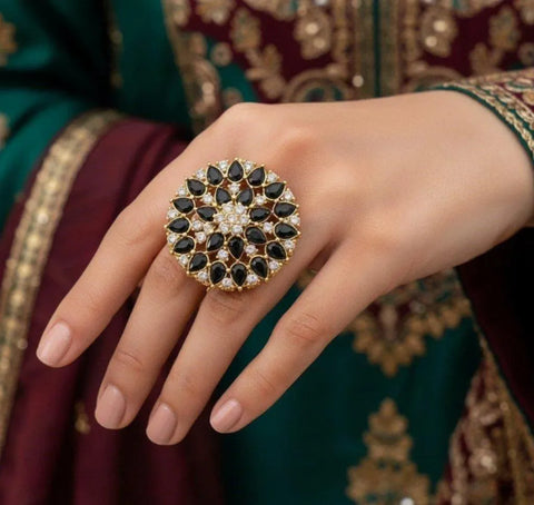 Gold Plated Maroon Crystal Adjustable Ring