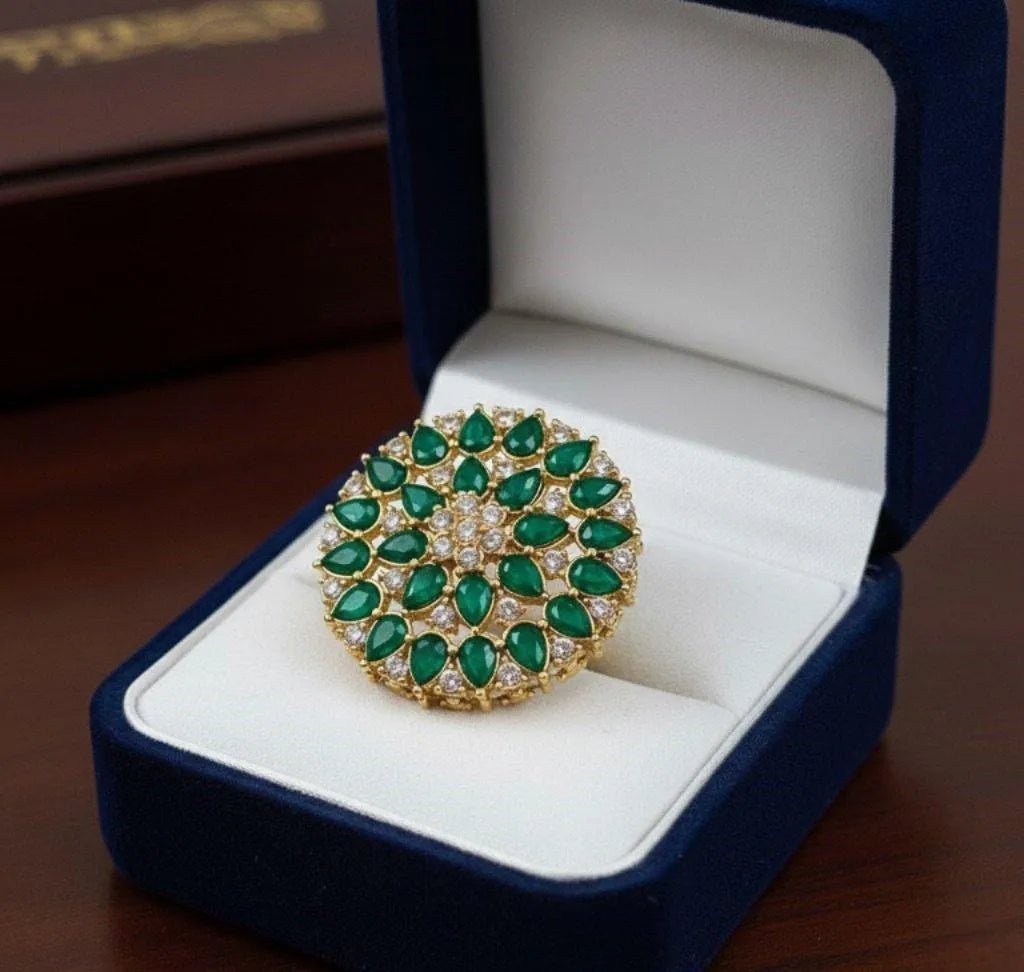 Gold Plated Maroon Crystal Adjustable Ring