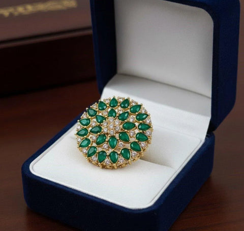 Gold Plated Maroon Crystal Adjustable Ring