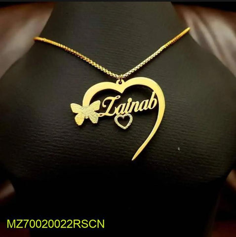 Gold Plated Name Necklace for Women Zainab Heart Butterfly Design