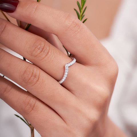 V-Shaped Diamond Ring for Women Daily Wear Stacking Style