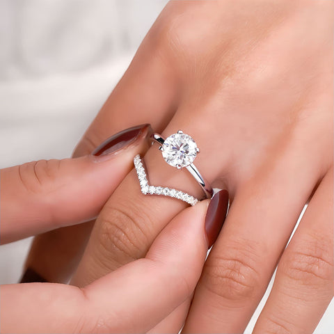 V-Shaped Diamond Ring for Women Daily Wear Stacking Style