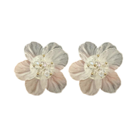White Flower Earrings for Women Lightweight Crystal Gold Beads