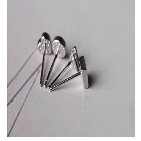 Modern Geometric Stud Earrings 925 Silver Black Inlay