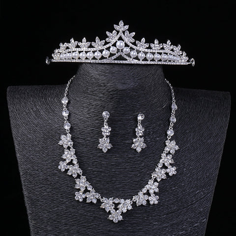 Pakistani Bridal Crown Necklace Earrings Set with Rhinestones